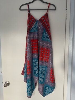 Speed Control Red & Teal Paisley Slip Dress